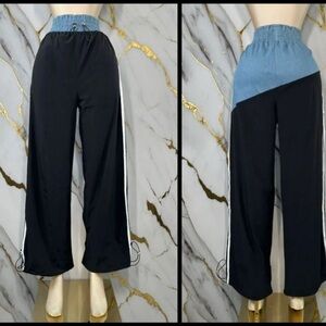 Black and Blue Colorblock Pants with White Stripe
